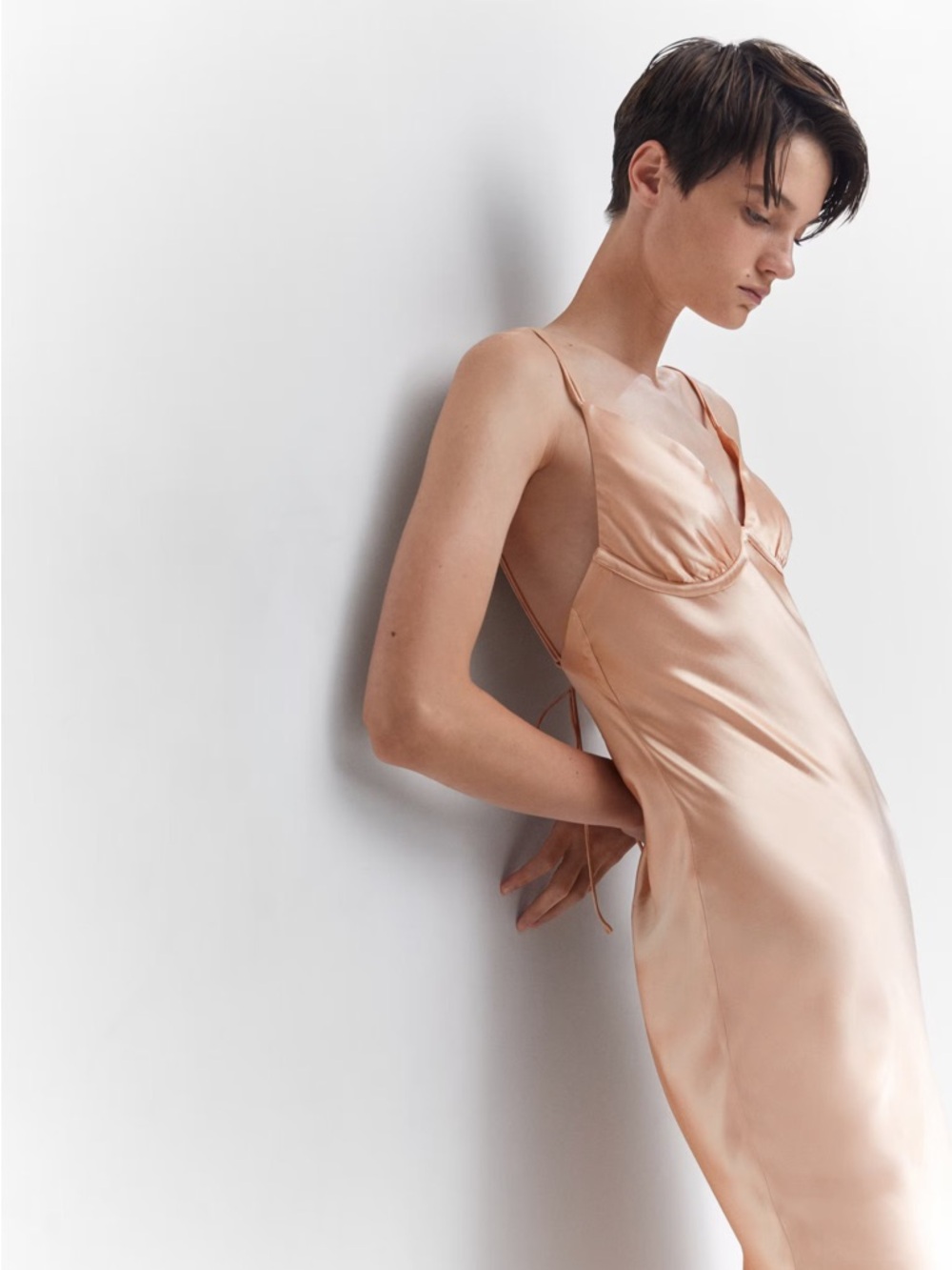Mango Satin Slip Maxi Dress in Blush - Picture 2 of 6
